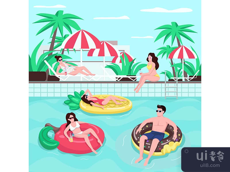 Beach party flat color vector illustration