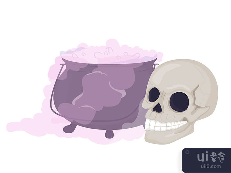 Cauldron and skull semi flat color vector item