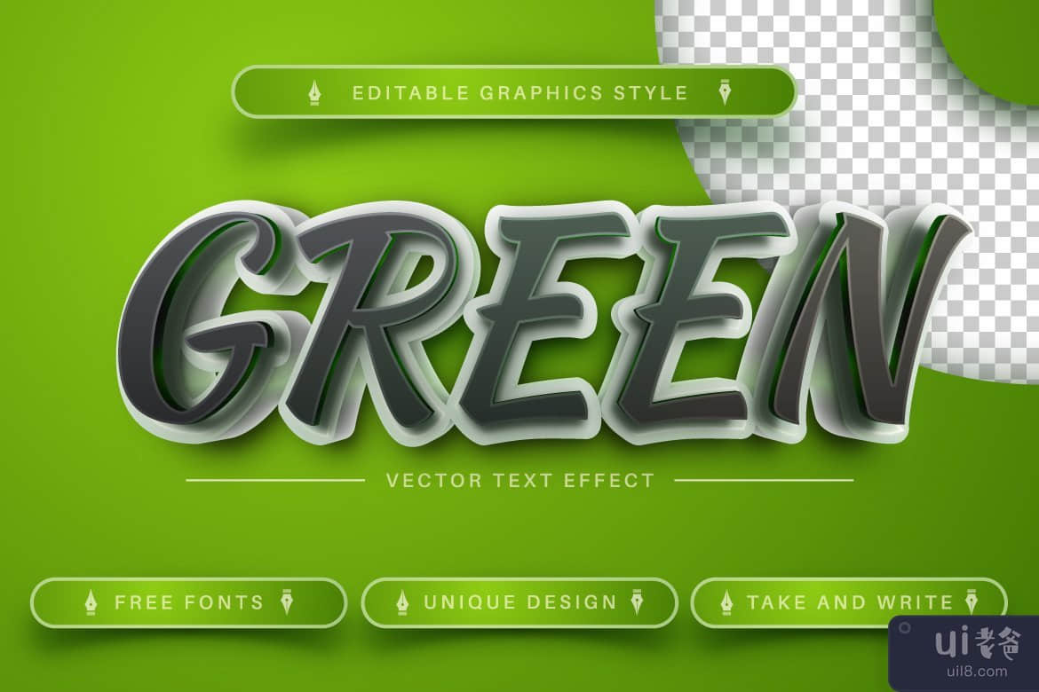 3D 绿色 - 可编辑文本效果，字体样式(3D Green - Editable Text Effect, Font Style)插图4