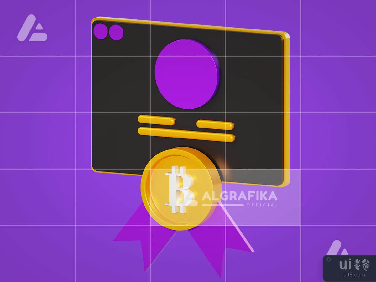 3d illustration bitcoin certificate