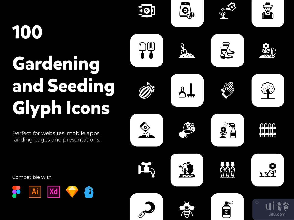 100 Solid Gardening Icons Vectors