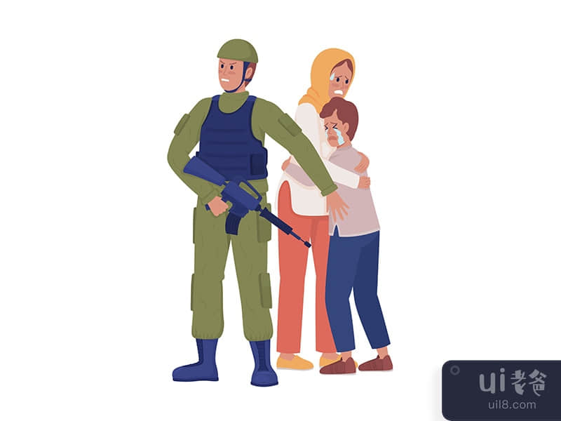 Brave soldier semi flat color vector characters