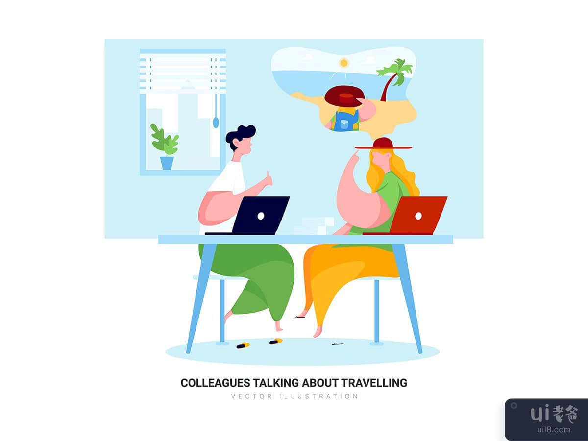 Colleagues Talking About Travelling - Business Vector Scenes
