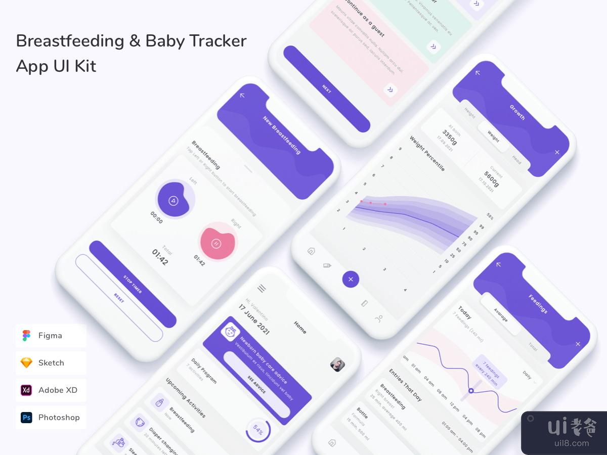 Breastfeeding & Baby Tracker App UI Kit