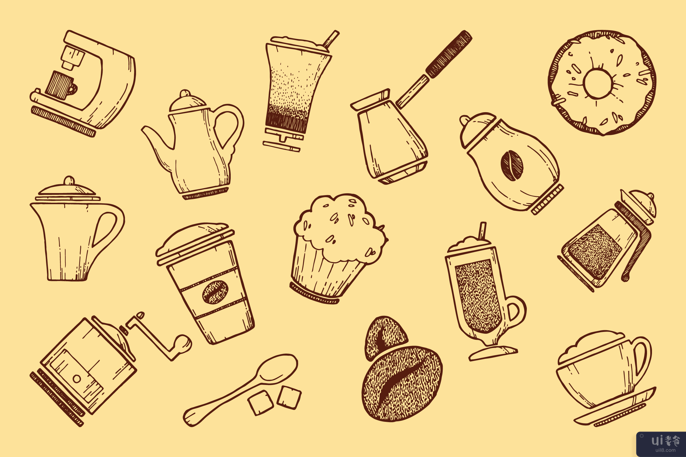 咖啡图标和图案(Coffee icons & pattern)插图3