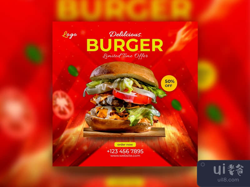 汉堡食品菜单社交媒体帖子(Burger food menu social media post)插图2