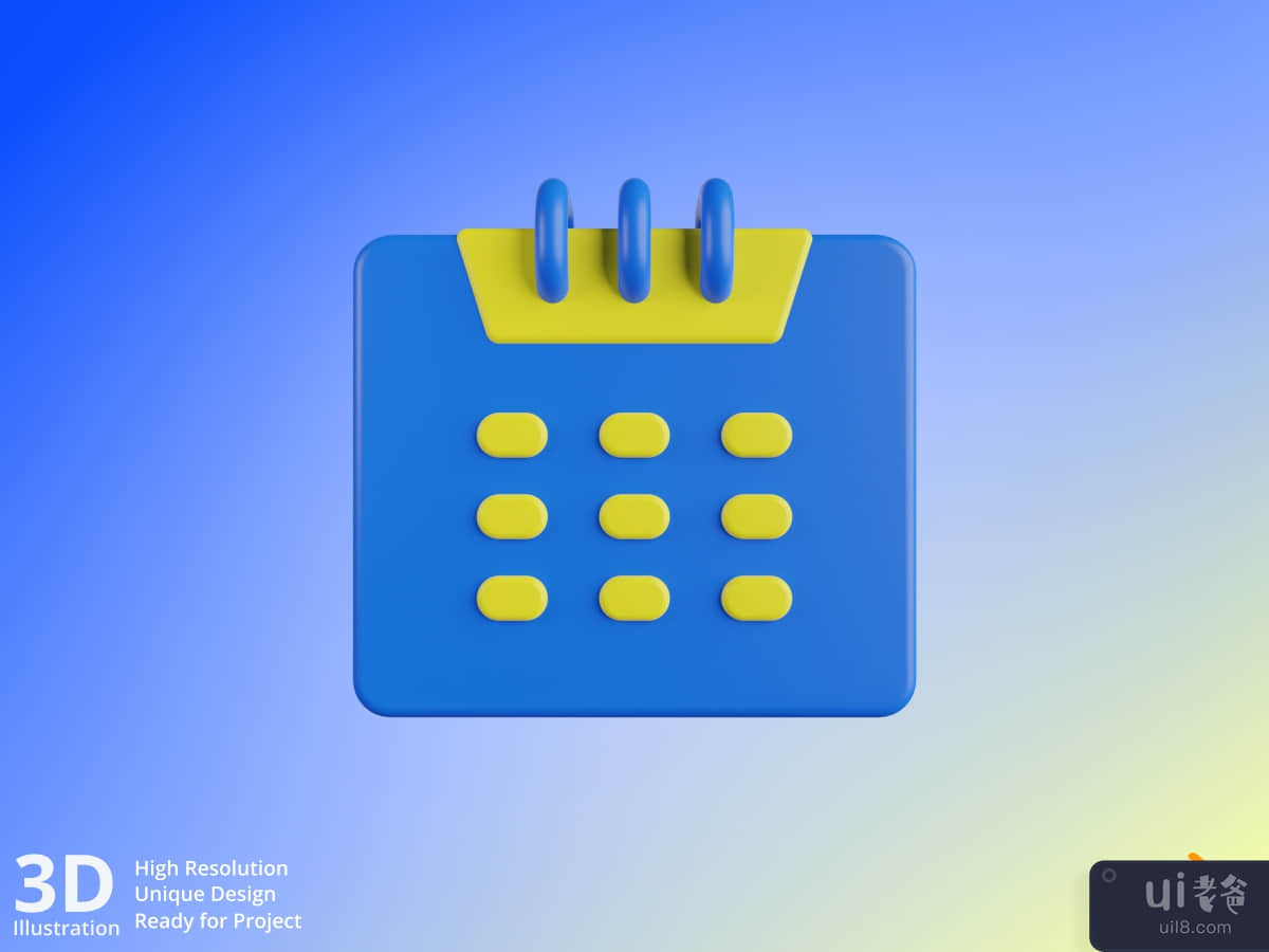 Calendar - Blue & Yellow 3D User Interface