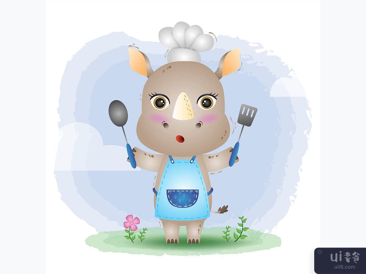 一个可爱的小犀牛厨师(a cute little rhino chef)插图2