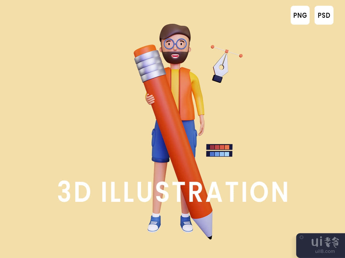 3d Graphic designer holding pencil