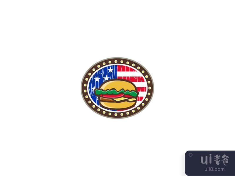 American Cheeseburger USA Flag Oval Cartoon