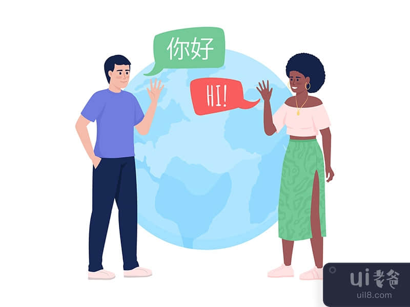 Communicate with native speaker 2D vector isolated illustration