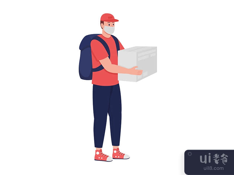 Courier in mask semi flat color vector character