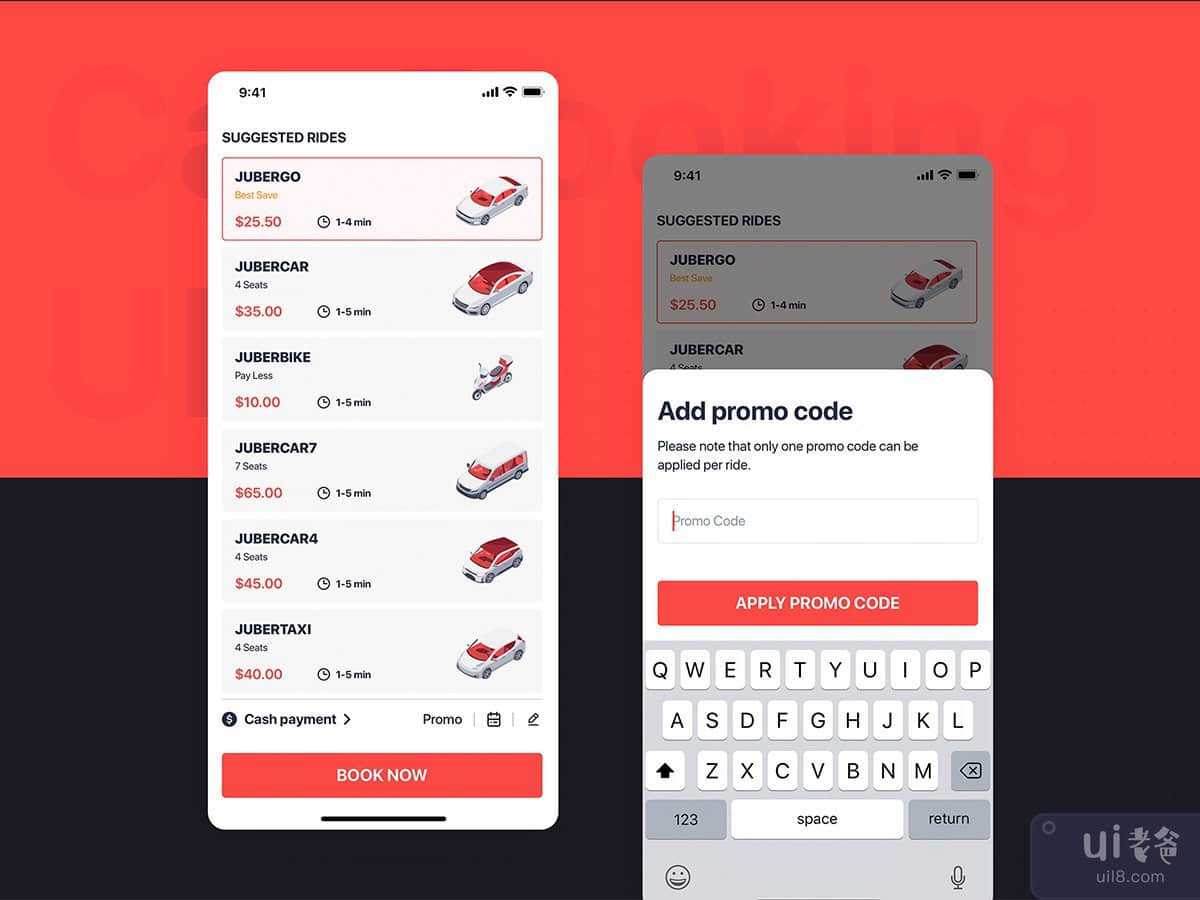 Car Booking UI mobile concept - Add promo code