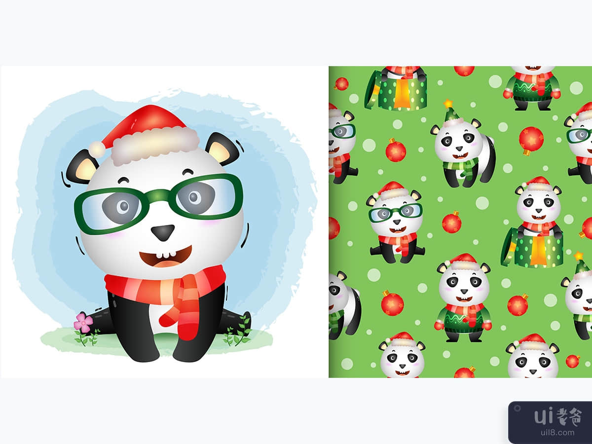 a cute panda christmas characters collection, seamless pattern