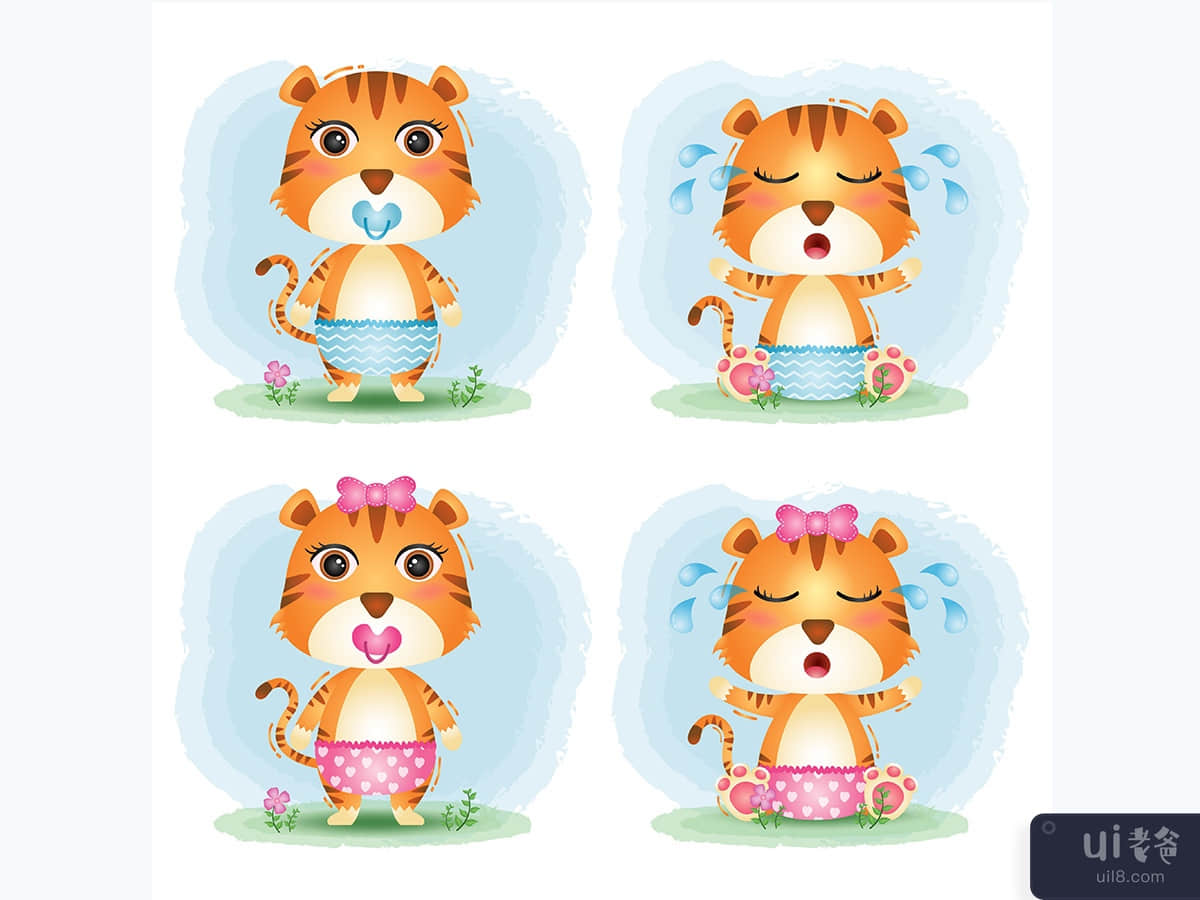cute baby tiger collection in the children's style