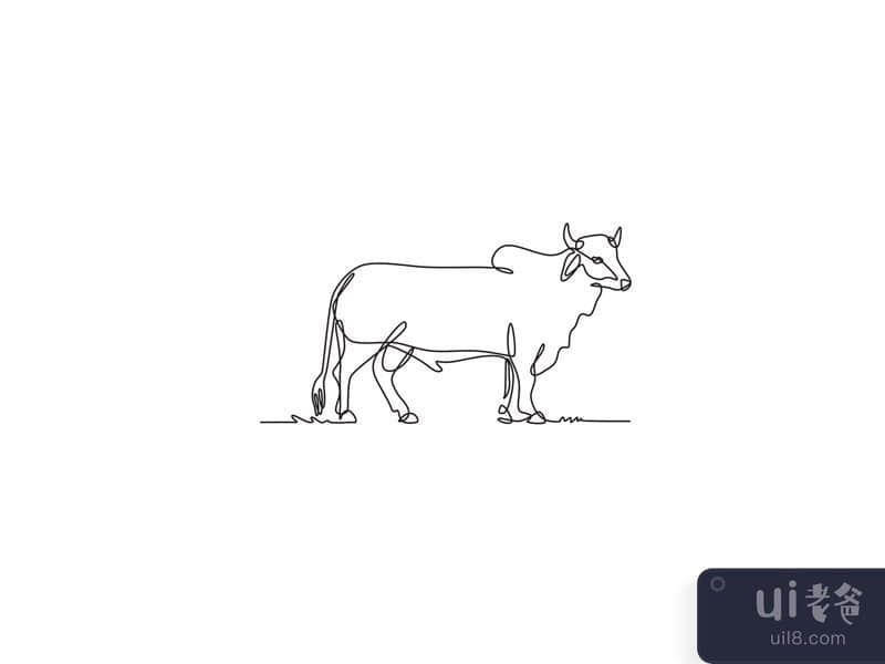 Brahman Bull Standing Side View Continuous Line Drawing Black and White