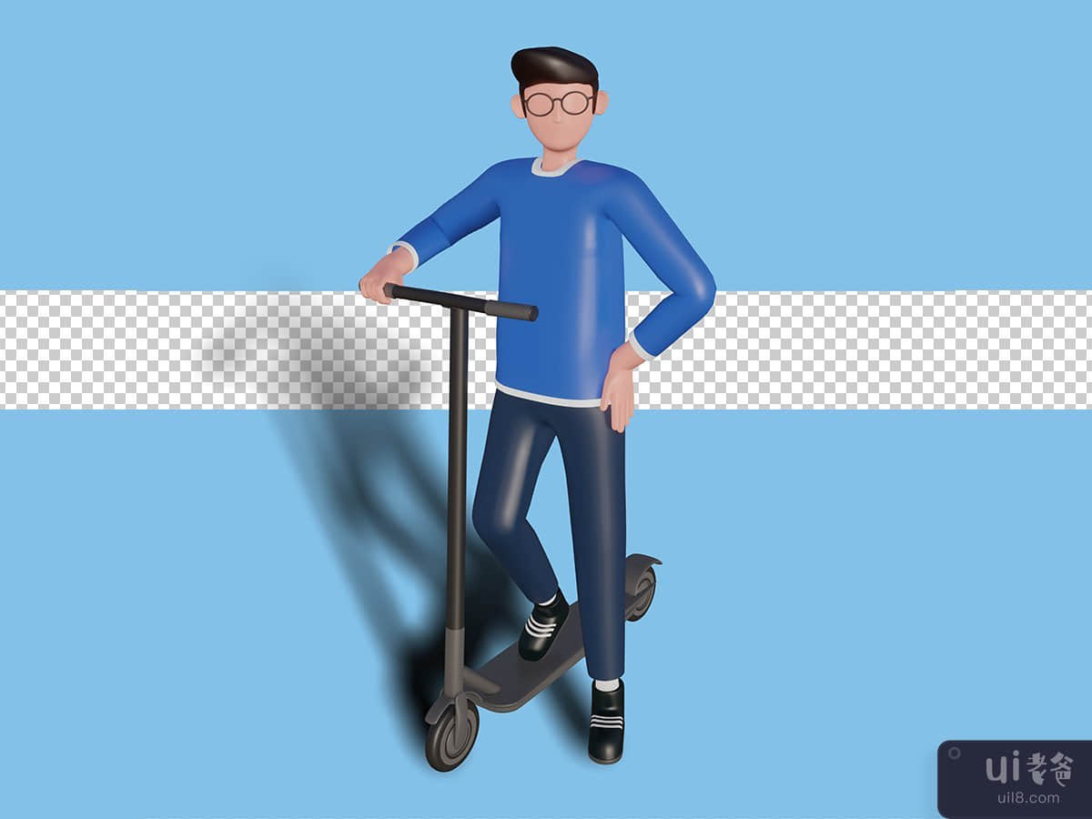 3d illustration of a character riding a scooter. premium psd