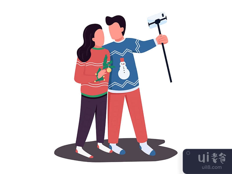 Couple making photo semi flat color vector characters