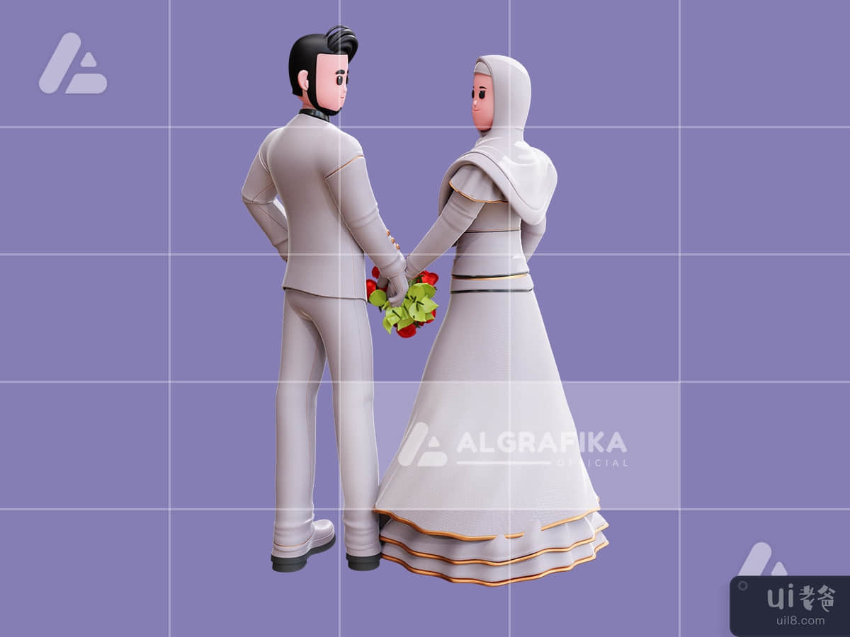3d wedding couple character illustration