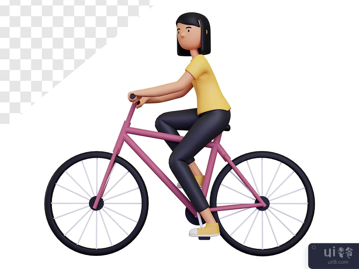 3d female character is cycling
