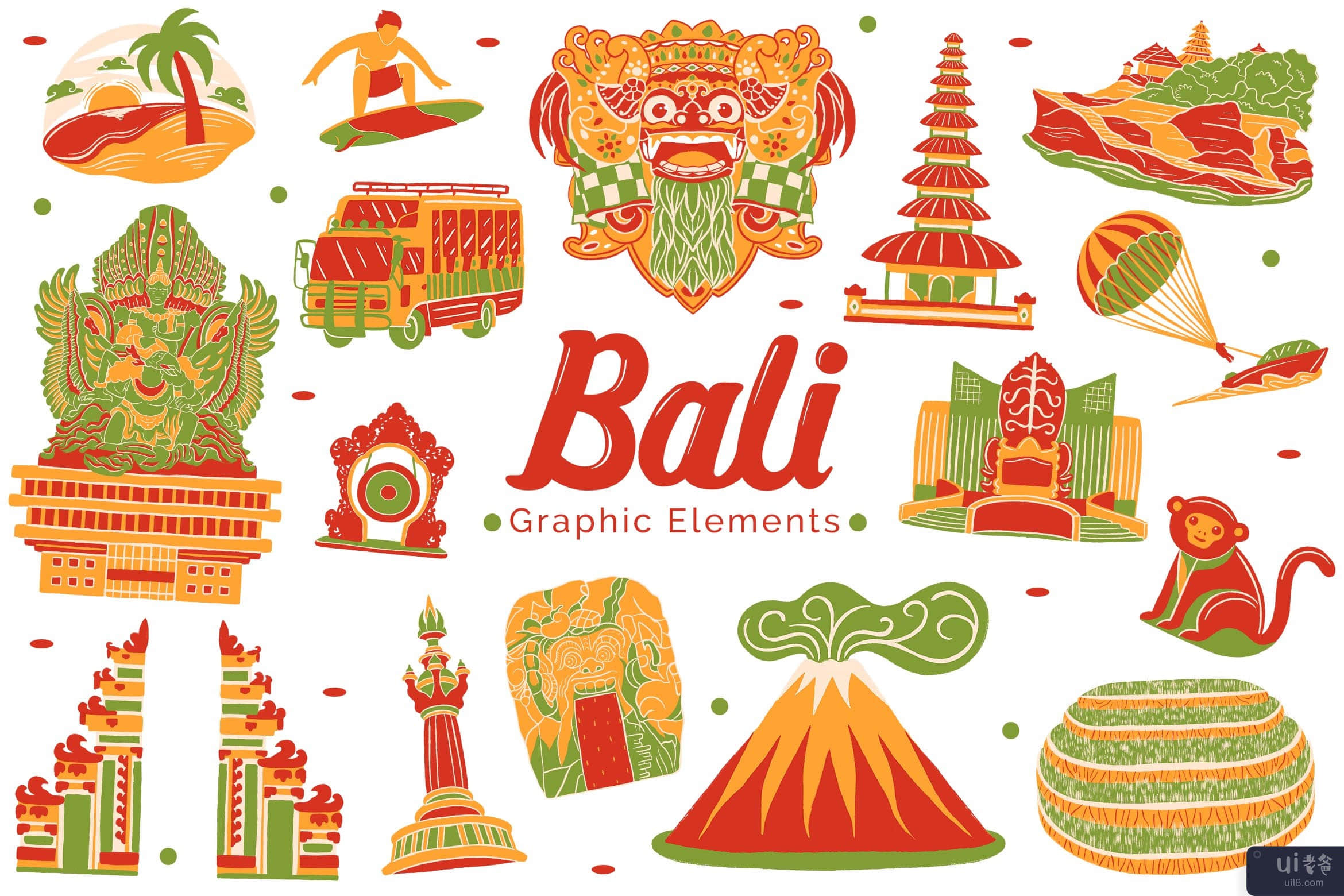 巴厘岛地标图形元素(Bali Landmark Graphic Elements)插图2