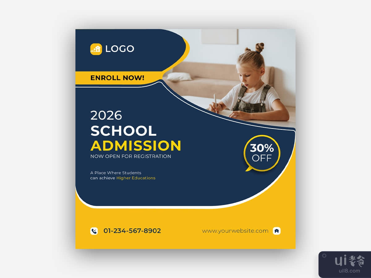 Back to school social media post or flyer template for social posts and web ads