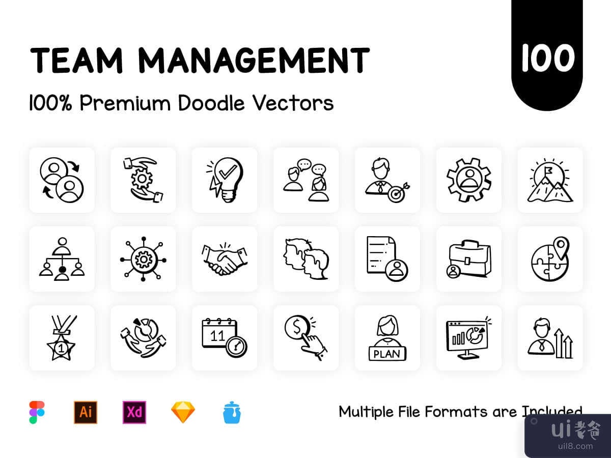 100 Management Team Icon Vectors