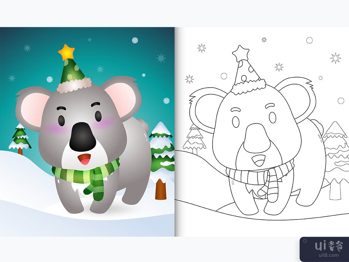 coloring book with a cute koala christmas characters collection