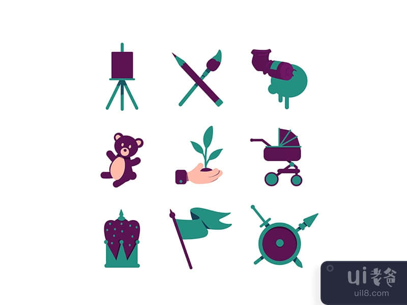 Artistic hobby flat color vector objects set