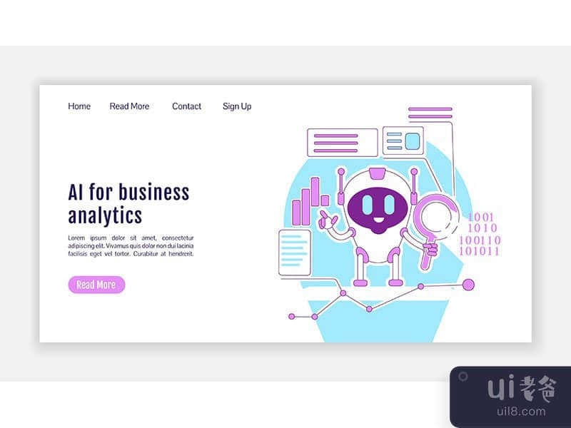 AI for business analytics landing page flat silhouette vector template