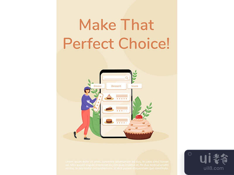 Baking online ordering poster flat vector template