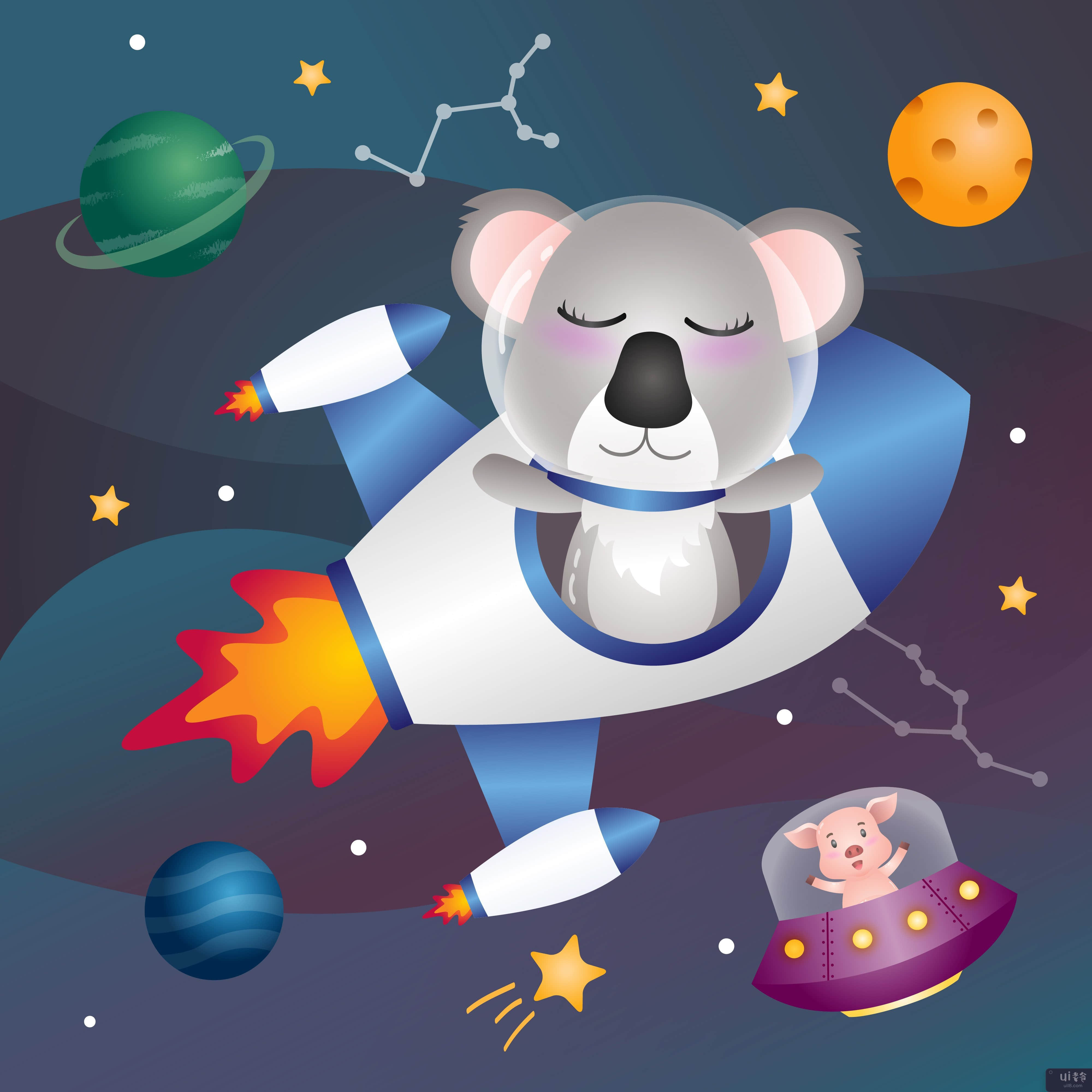 太空星系中的可爱考拉(a Cute koala in the space galaxy)插图2