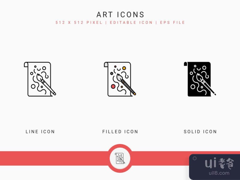 Art icons set vector illustration with solid icon line style