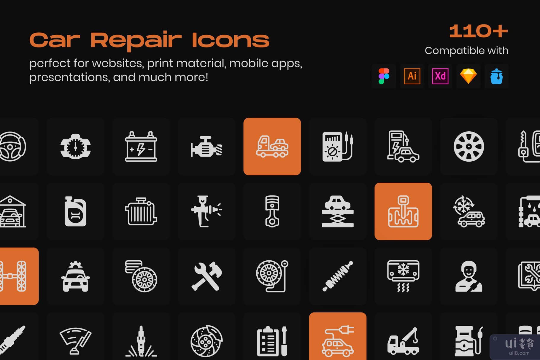 汽车维修线性图标包(Car Repair Linear Icons Pack)插图2