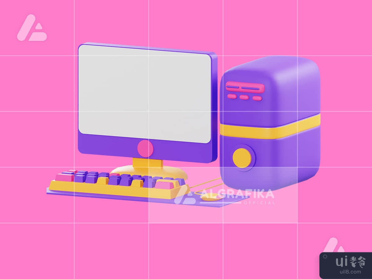 3d illustration computer, keyboard and mouse object
