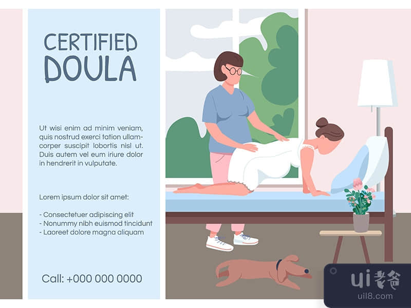 Certified doula poster flat vector template