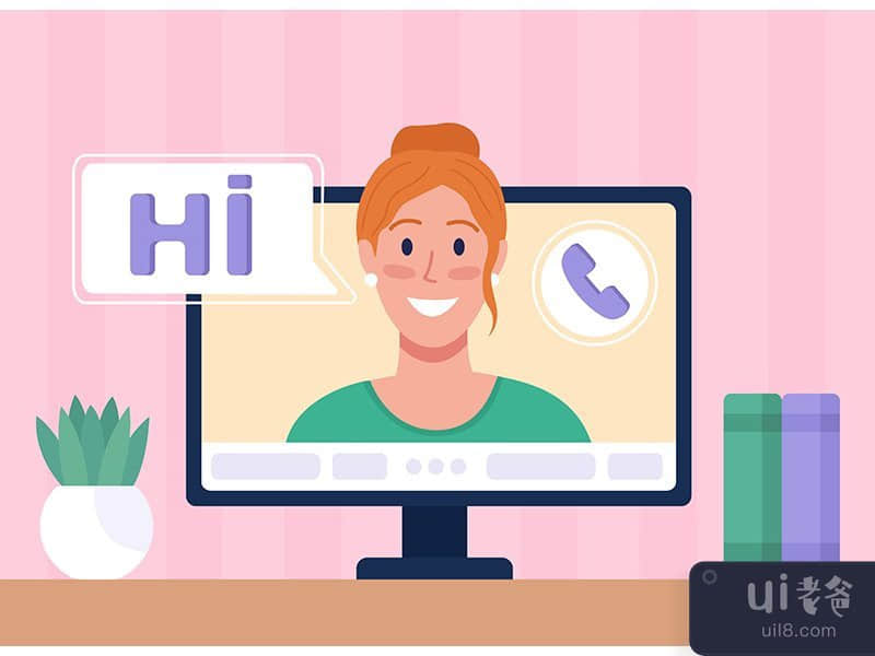 Chatting with female friend online flat color vector illustration