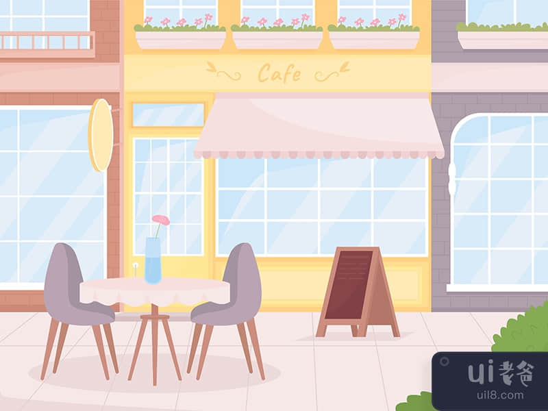 Cozy atmosphere of street cafe flat color vector illustration