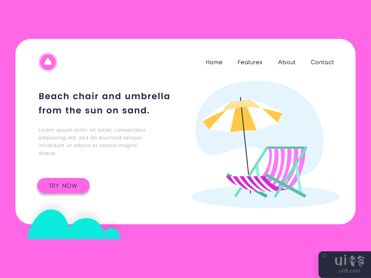 沙滩椅和雨伞从太阳上沙矢量图。(Beach chair and umbrella from the sun on sand vector illustration.)插图2
