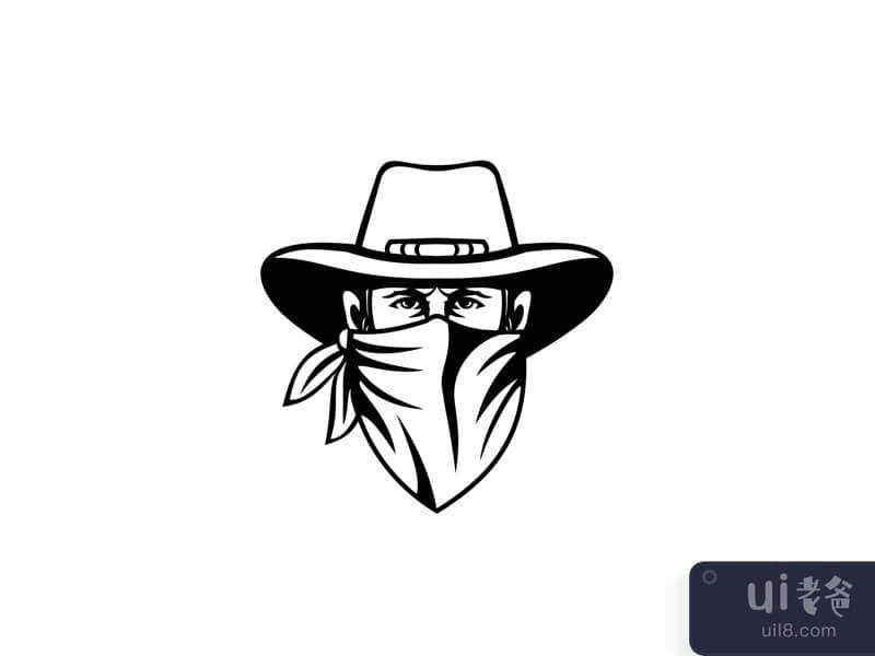 Cowboy Bandit Outlaw Highwayman or Bank Robber Wearing Face Mask Front 