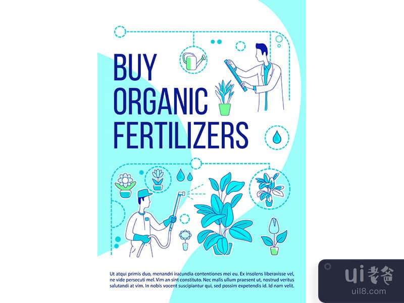 Buy organic fertilizers poster flat silhouette vector template