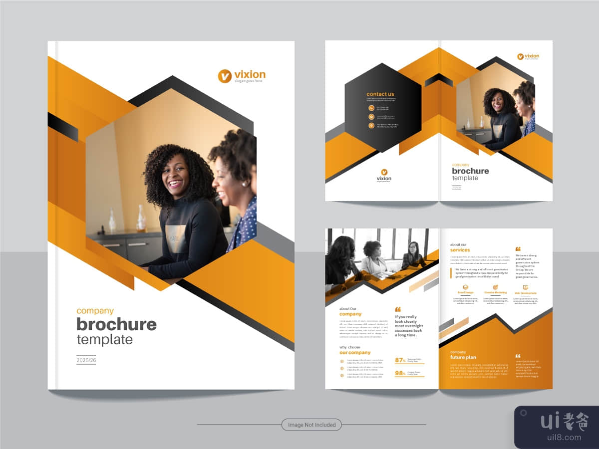 Clean corporate bi fold business brochure design template in A4 format.