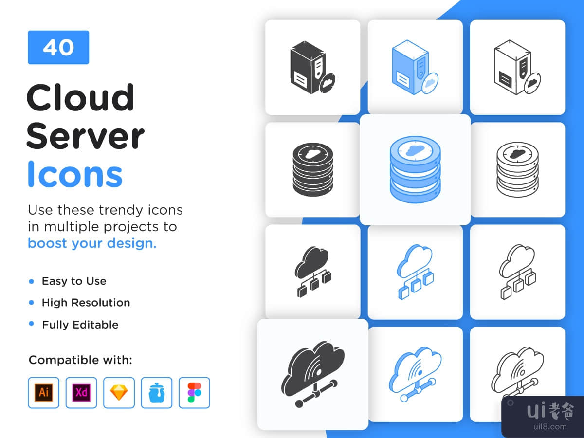 40 Isometric Cloud Hosting Icons 