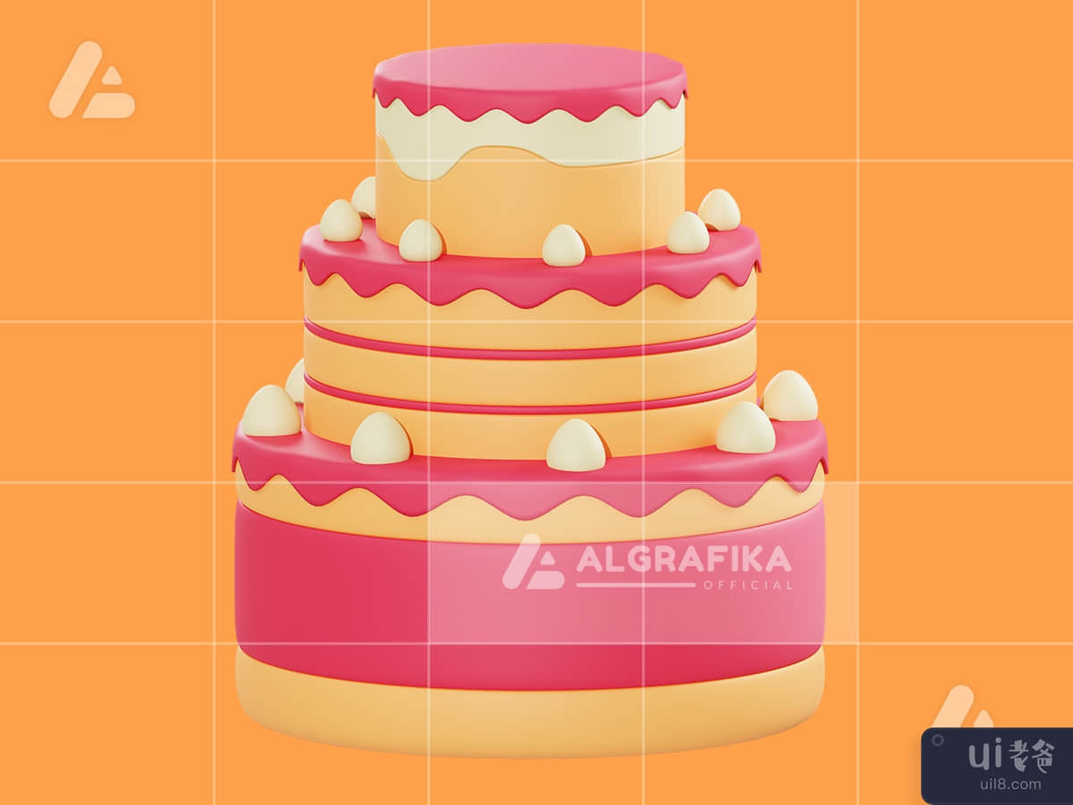 3d illustration birthday cake object