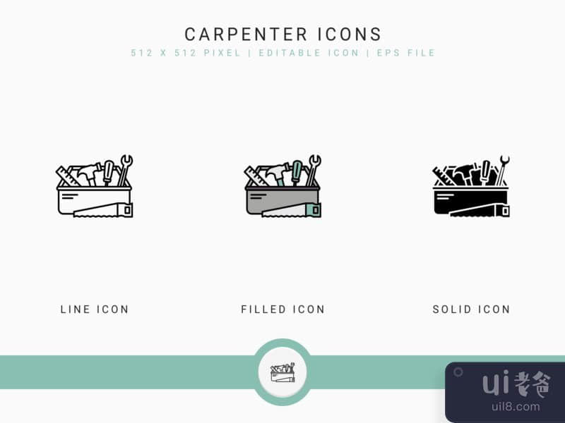 Carpenter icons set vector illustration with solid icon line style