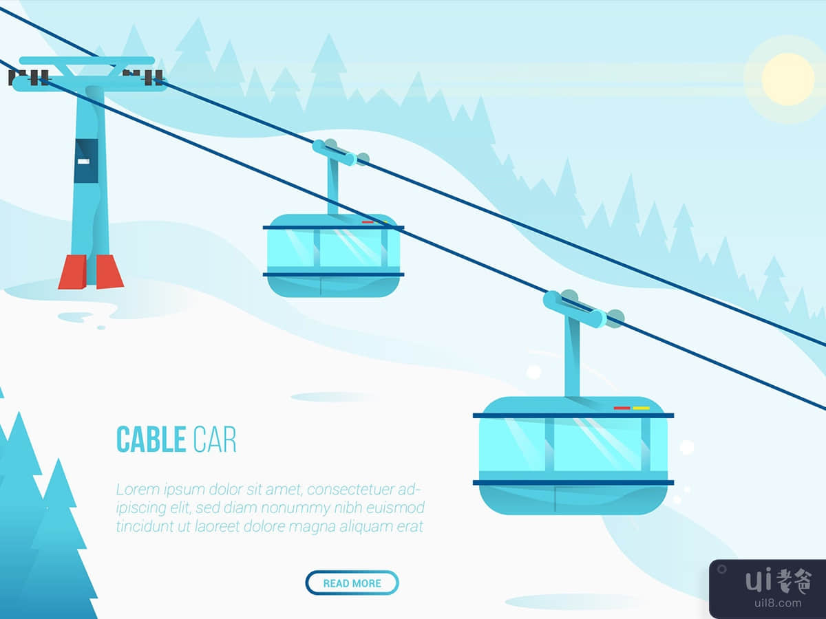 Cable Car - Vector Landscape and Building