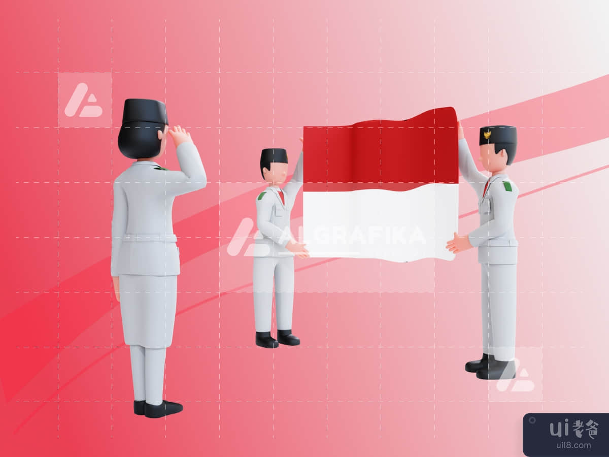 3D Character Independence Day Of Indonesia
