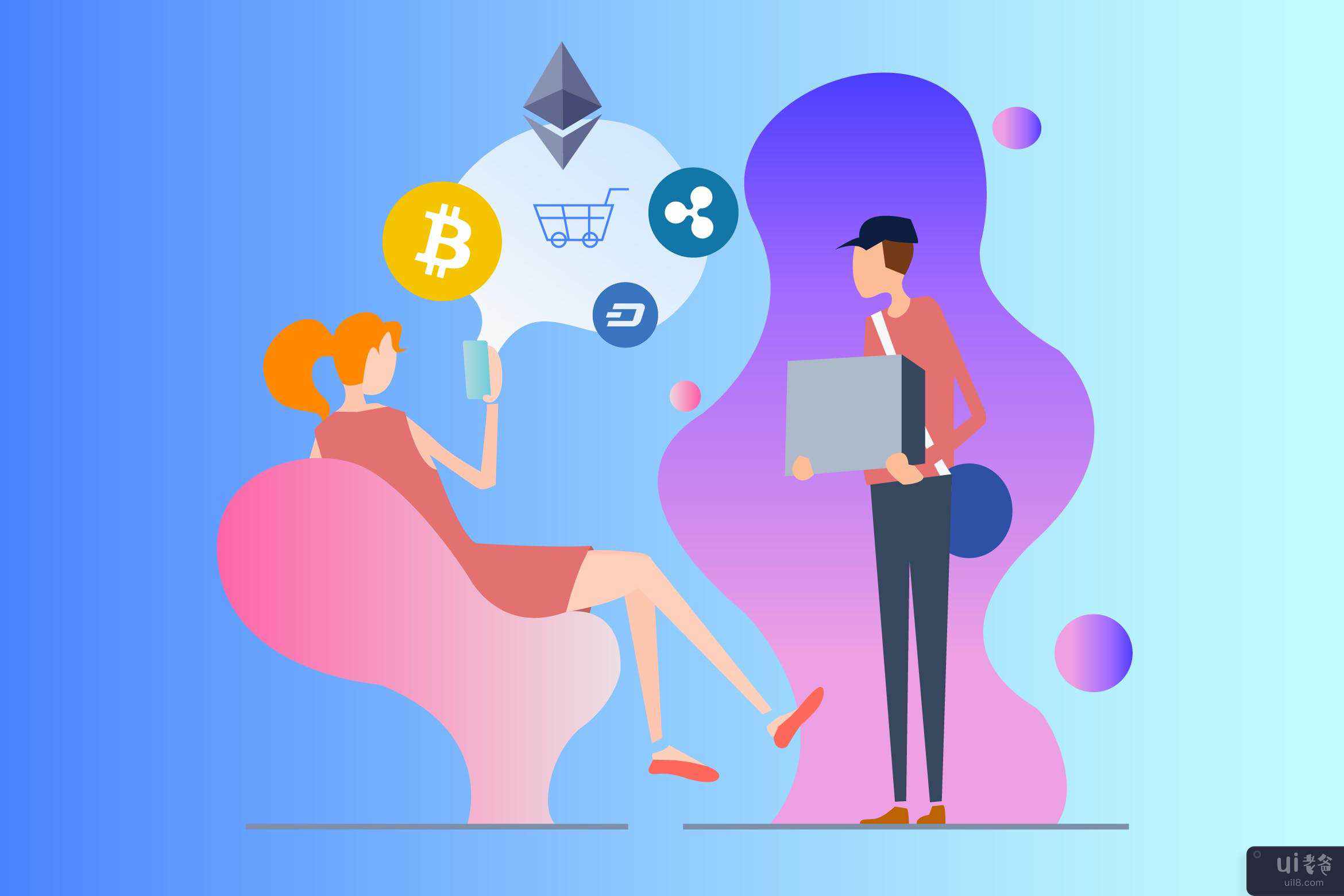 Cryptocurrency 电子商务 2D 插图(Cryptocurrency Ecommerce 2D Illustration)插图2