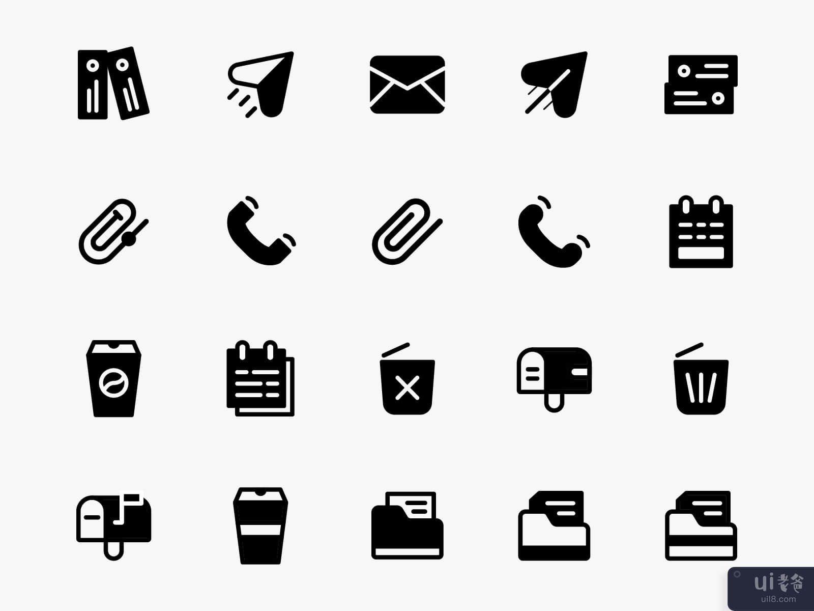20 Office Solid Icon Pack