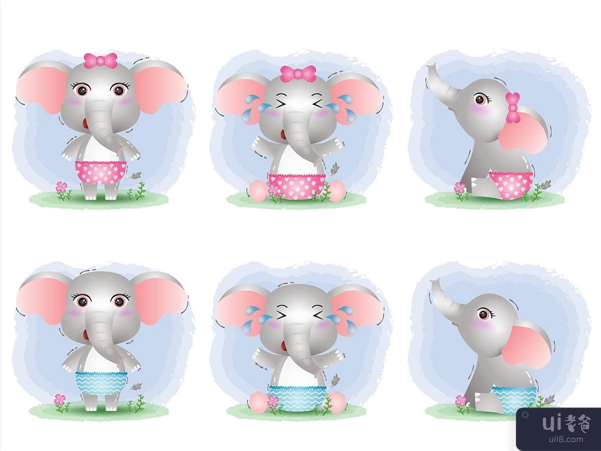cute baby elephant collection in the children's style